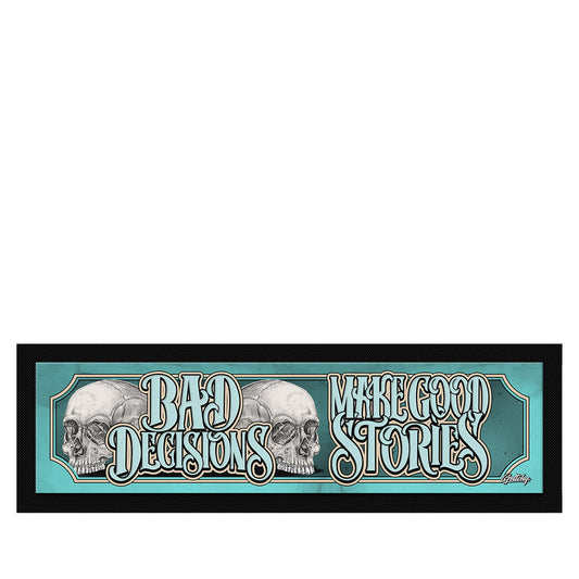 Geltchy | BAD DECISIONS MAKE GOOD STORIES Skull Kustom Kulture Bar Runner Mat in Teal