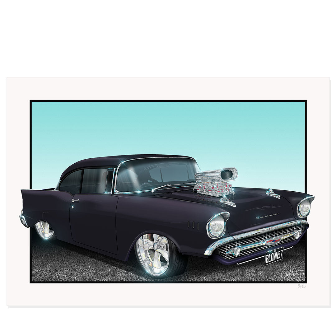 Geltchy | BLOWN 57 Running On Empty Film Car Movie 1957 Black Chevrolet Bel Air Street Machine Fine Art Prints Illustrated Artwork For Sale
