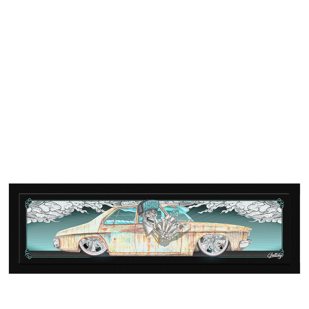 Geltchy | COOLTOWN HQ HOLDEN Bar Runner Spill Mat - Rusty Patina Rat Rod Skeleton Shaka Design