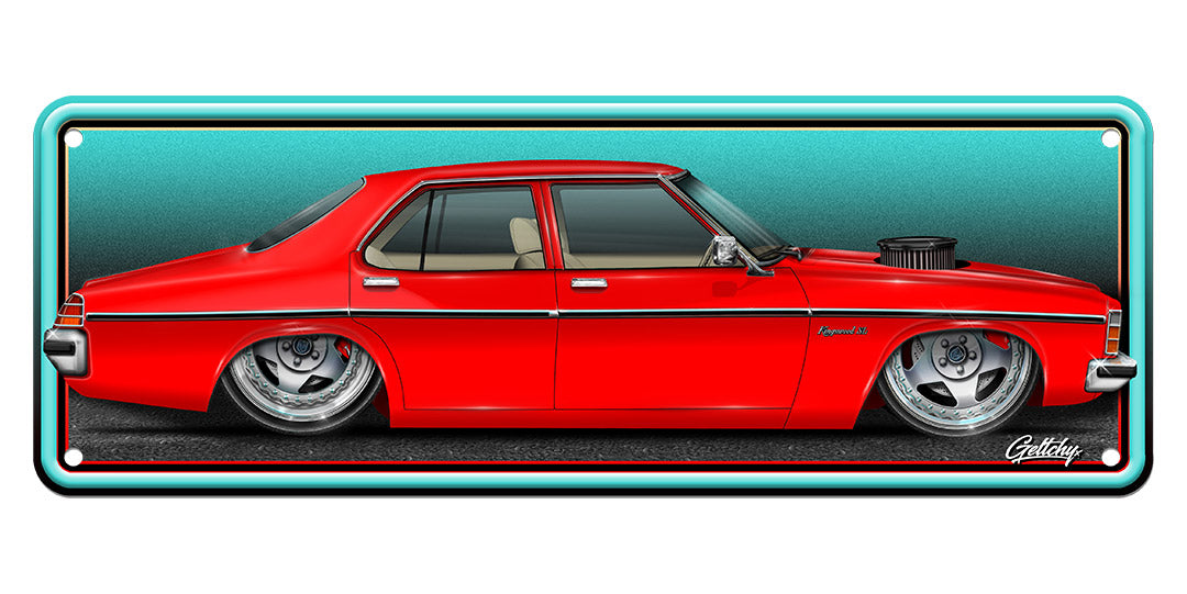 Geltchy | HOLDEN HZ Kingswood SL Flamenco Red Custom Street Machine Aussie Number Plate Auto Art Man Cave Sign