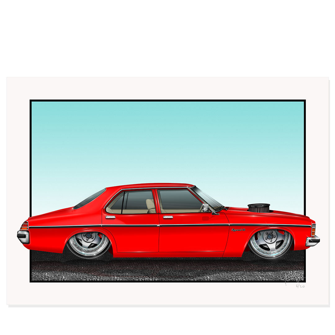 Geltchy | HZ Kingswood SL Flamenco Red Custom Street Machine Man Cave Art Print