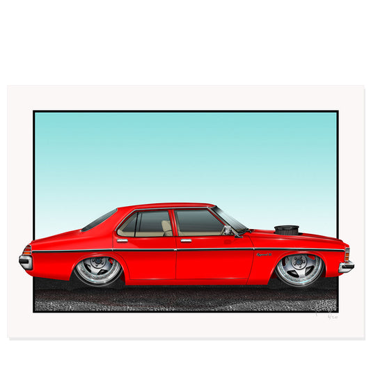 Geltchy | HZ Kingswood SL Flamenco Red Custom Street Machine Man Cave Art Print