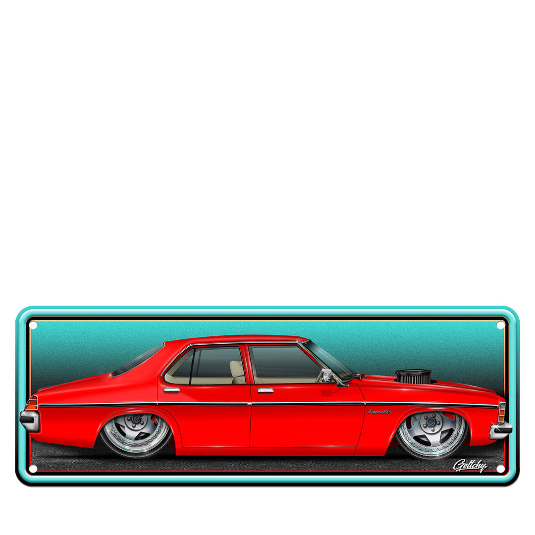 Geltchy | HOLDEN HZ Kingswood SL Flamenco Red Custom Street Machine Aussie Number Plate Auto Art Man Cave Sign