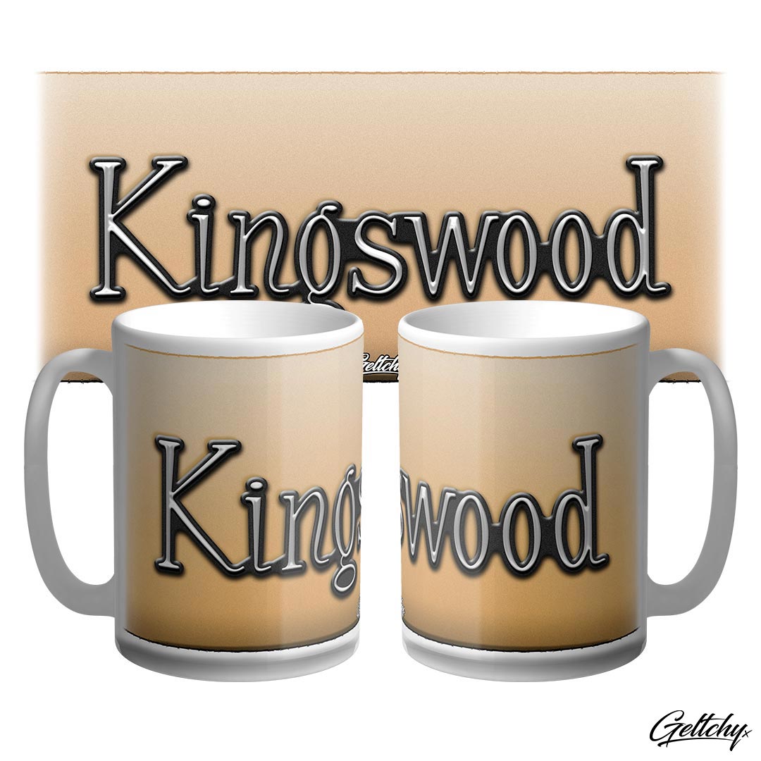Geltchy | HOLDEN Kingswood Badge Large 15oz Unique Aussie Automotive Memorabilia Coffee Mug on Durham Beige Background