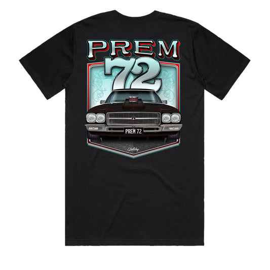 Holden HQ Premier Black T-Shirt - Classic Australian Car Illustration by Mark Geltch - Mens Automotive Fashion