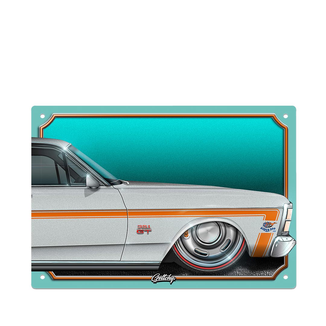 Geltchy | XW Ford Falcon GT Silver - Australian-Made Auto Art Man Cave Sign