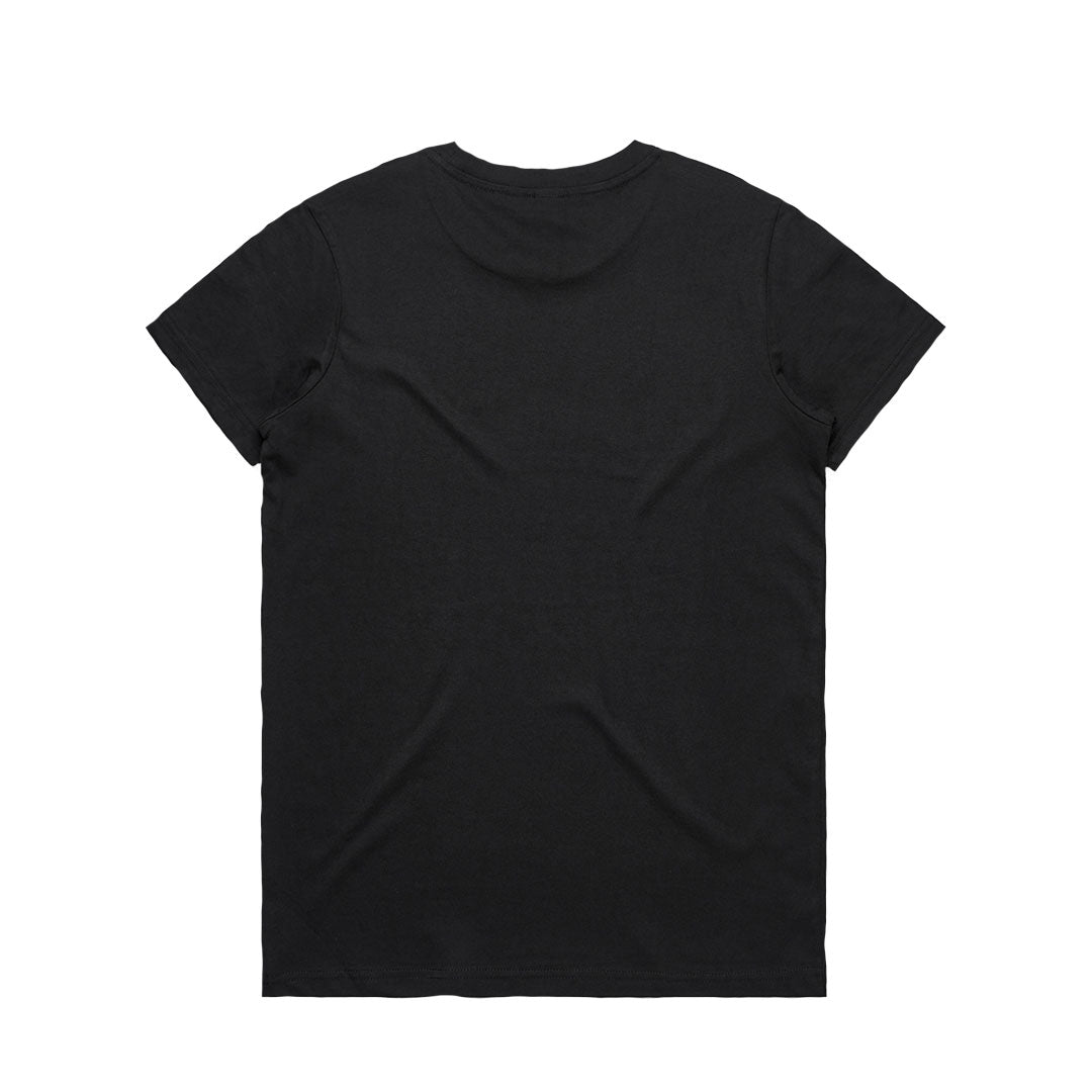 LIFE STRIFE women's black t-shirt back view showing full graphic design, premium 180 GSM combed cotton, Sunshine Coast printed