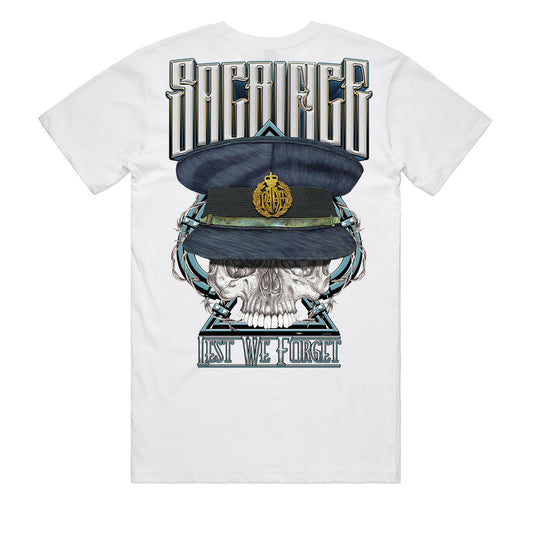 SACRIFICE Industries | ANZAC RAAF "Lest We Forget Just Ace Skull" Men's T-Shirt in White