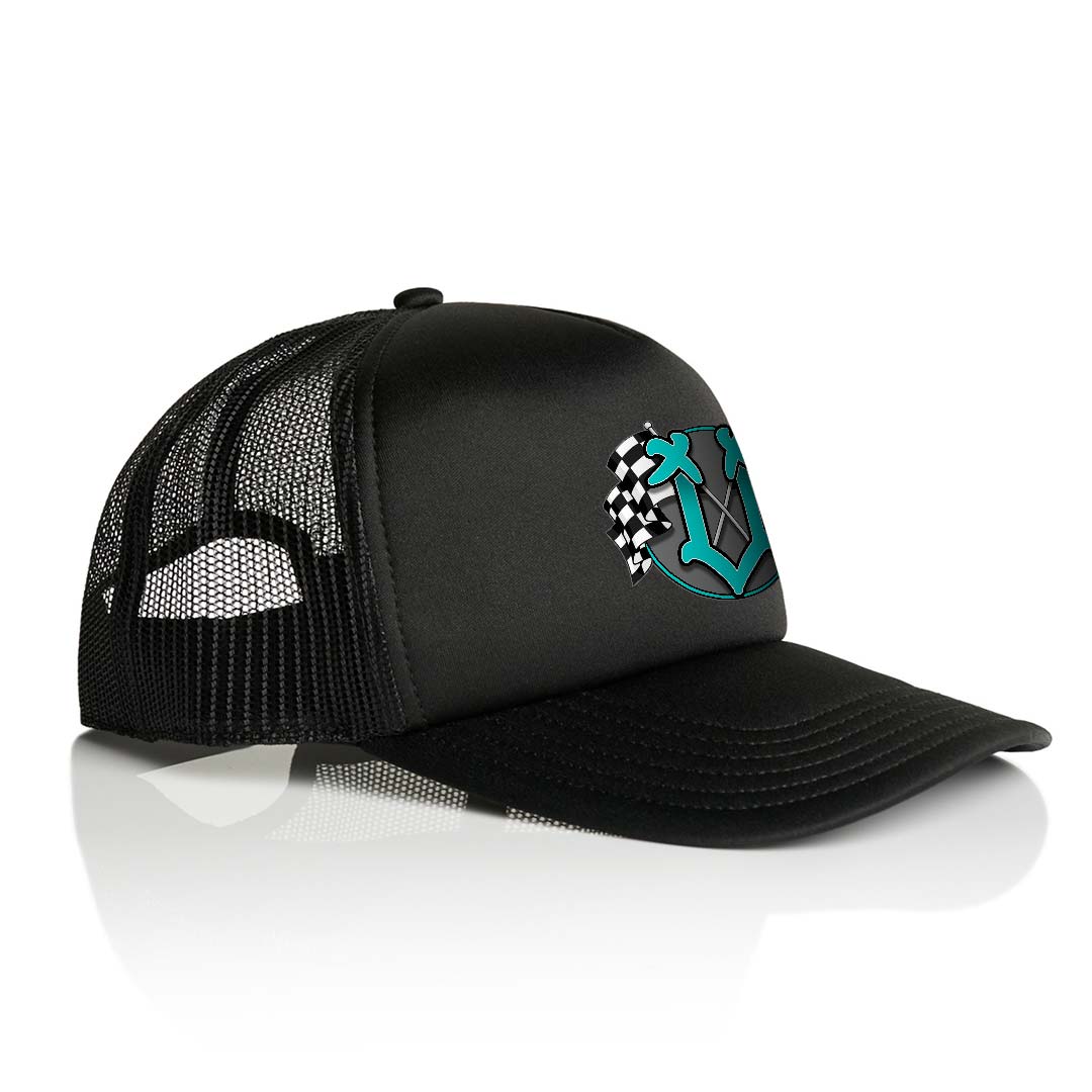 SMVRK Supply Co | Winners Flag Black Mid Profile Curved Peak Foam Trucker Cap