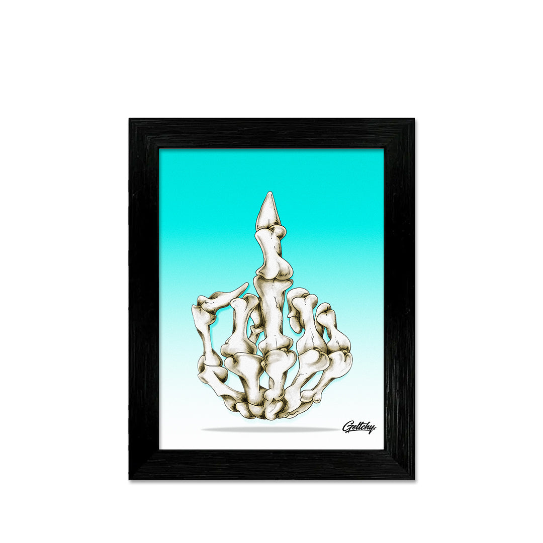 The Angels No Way Get F*cked framed aluminium art print 18x13cm with wooden frame by Mark Geltch, compact pub rock wall decor