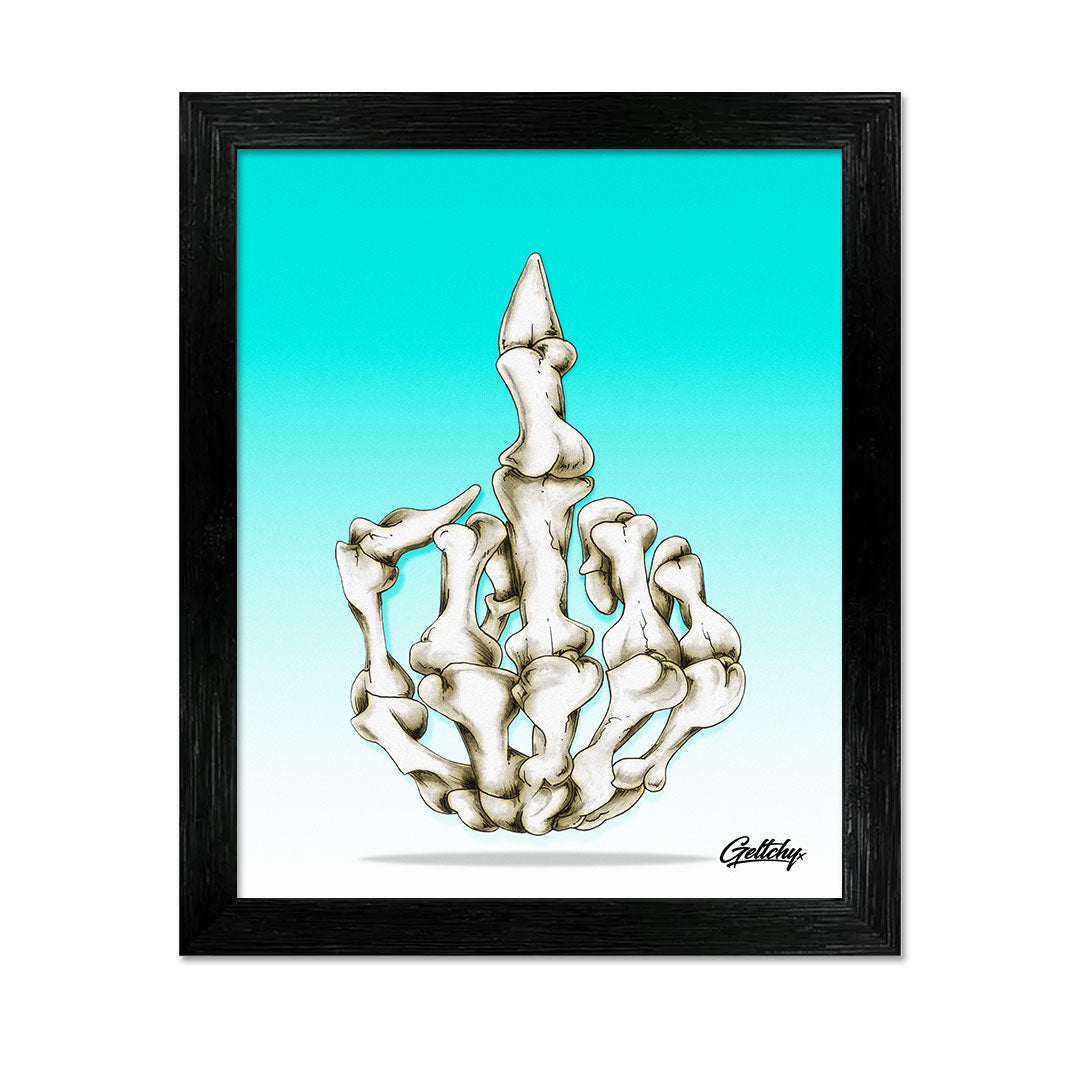 The Angels No Way Get F*cked framed aluminium art print 28x23cm with wooden frame by Mark Geltch, Australian pub rock wall art