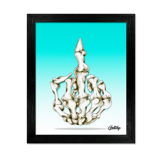 The Angels No Way Get F*cked framed aluminium art print 28x23cm with wooden frame by Mark Geltch, Australian pub rock wall art