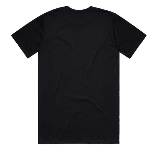 Men's black heavy cotton t-shirt, back view, perfect for casual or active wear.