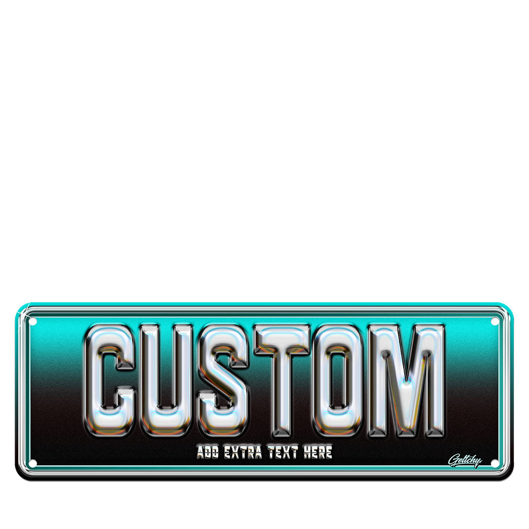 Custom Name Number Plate with extra text below main word, personalised chrome aluminium sign by Geltchy