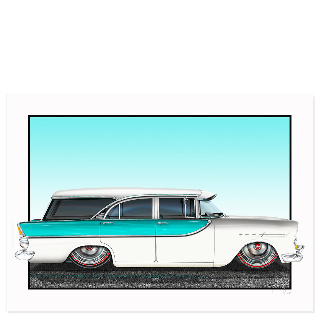 FB Holden Special Station Sedan art print in Arctic Beige, hand illustrated, limited edition of 20