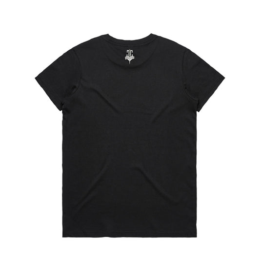 Holden T-Shirt Womens black back view with Cooltown Customs logo by Geltchy