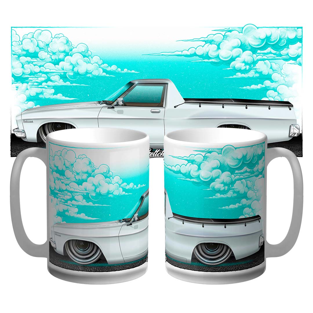 Hand-illustrated HQ Holden Belmont Ute coffee mug, Australian made, limited edition Geltchy art – perfect gift for car enthusiasts