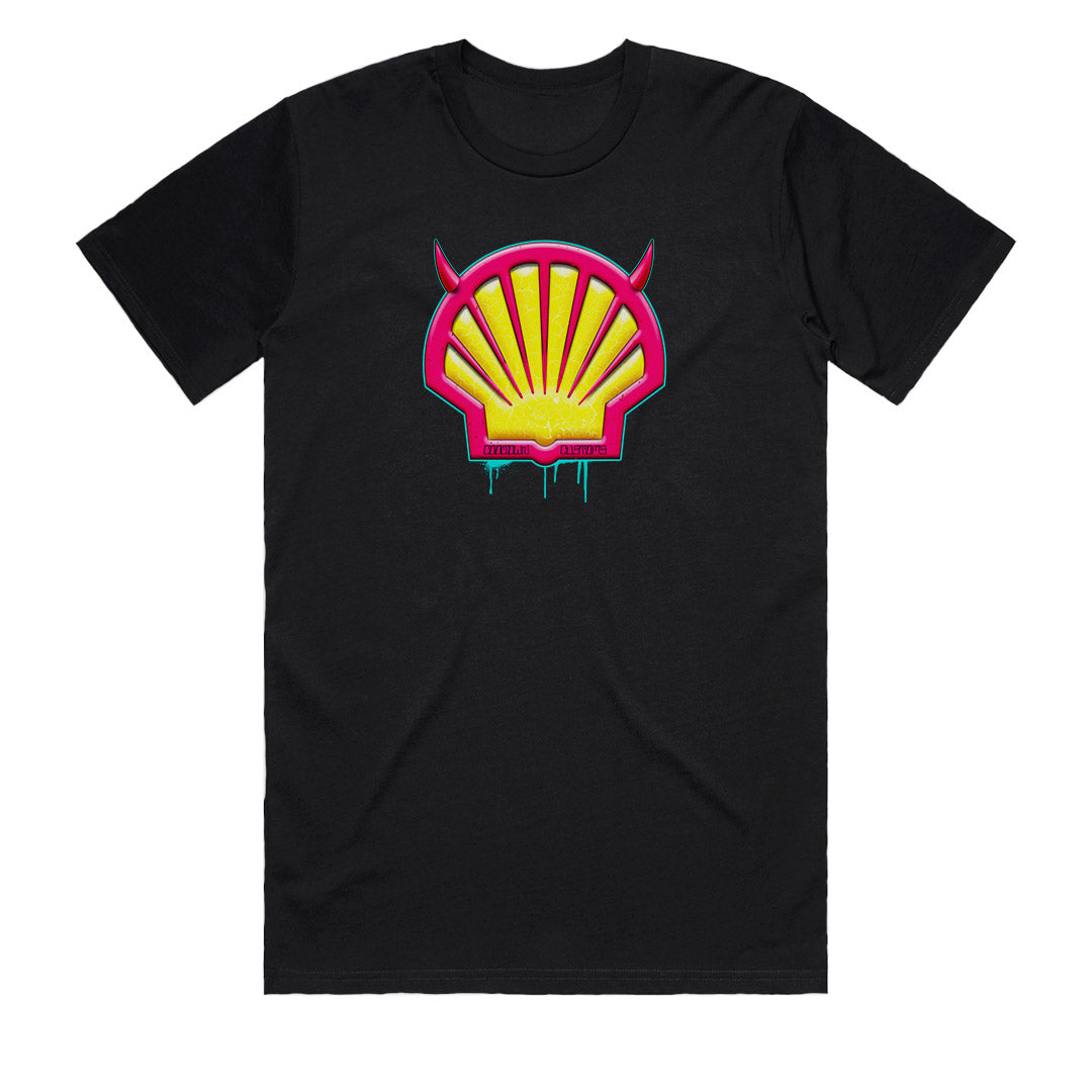 Political t-shirts Australia Fuel Price Hell men’s black graphic tee, Australian-made heavyweight cotton shirt.