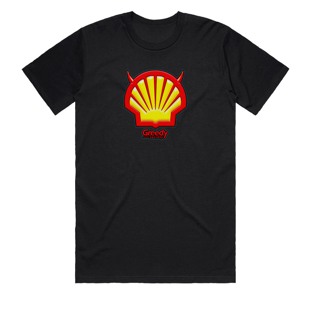 Political t-shirts Australia Fuel Price Hell men’s black graphic tee, Australian-made heavyweight cotton shirt.