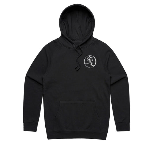 Snowboard hoodie black Boardcarry Whiteout front view small white logo