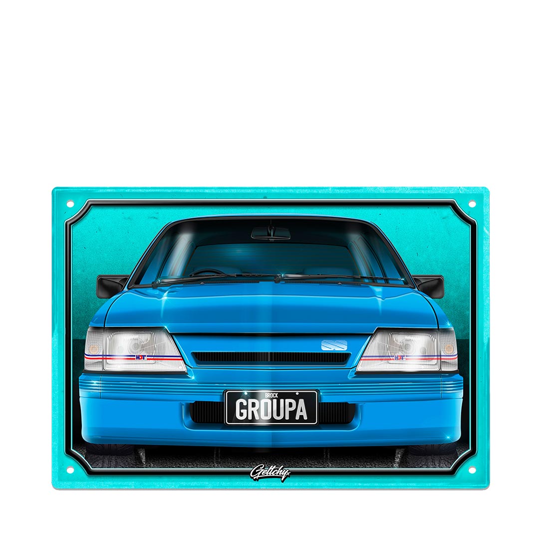 VK Commodore Group A SS tin sign Peter Brock Blue Meanie man cave wall sign in A3 or A4 with custom paint and interior option