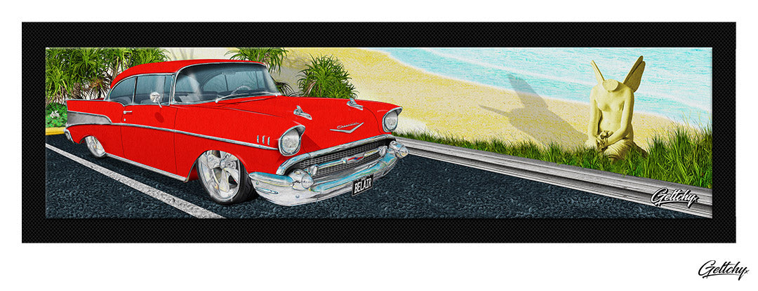 1957 CHEVROLET Bar Runner Bel Air Red Classic Car Man Cave Barware