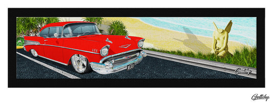 1957 CHEVROLET Bar Runner Bel Air Red Classic Car Man Cave Barware