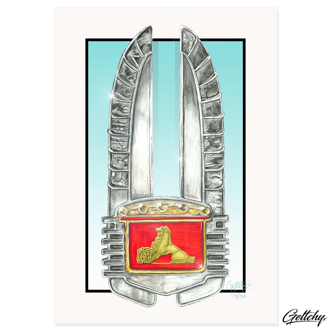 Geltchy | Geltchy 48-215 FX General Motors Holden GMH Aussie Car Badge Memorabilia Collector Best Man Cave Art Illustrated Artwork Print