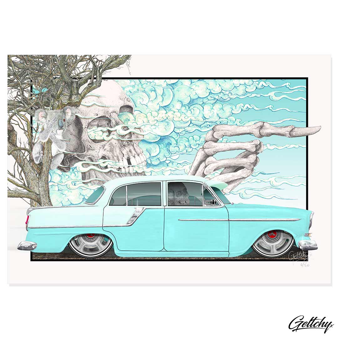 Geltchy | CLOUDED FC Holden Street Machine Car Art Tattoo Flash Skull Illustration Man Cave Artwork Fine Art Prints