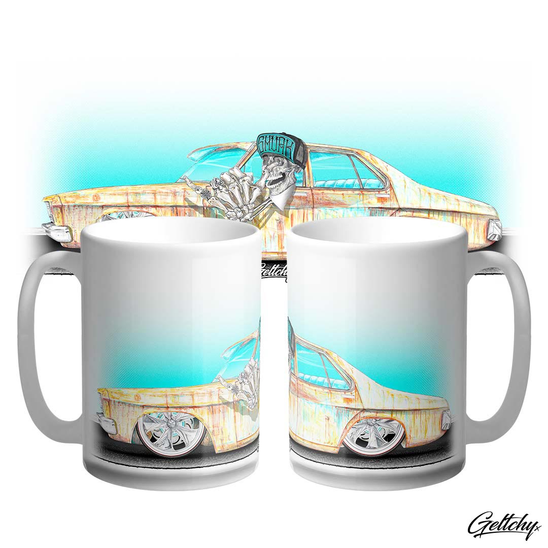 Geltchy | COOLTOWN HQ RUSTY Holden Kingswood Large 15oz Slammed Rat Rod Patina Street Machine Unique Coffee Mug designed and made in Australia