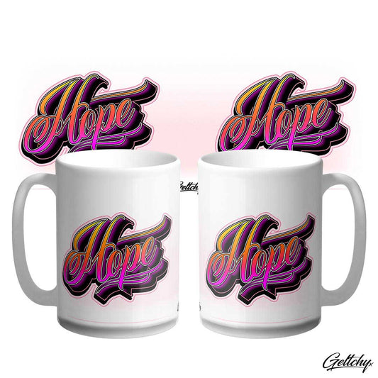 Geltchy | HOPE - Faith Hope Love 15oz Inspirational Home Decor Unique Tattoo Flash Typography Coffee Mug designed and made in Australia