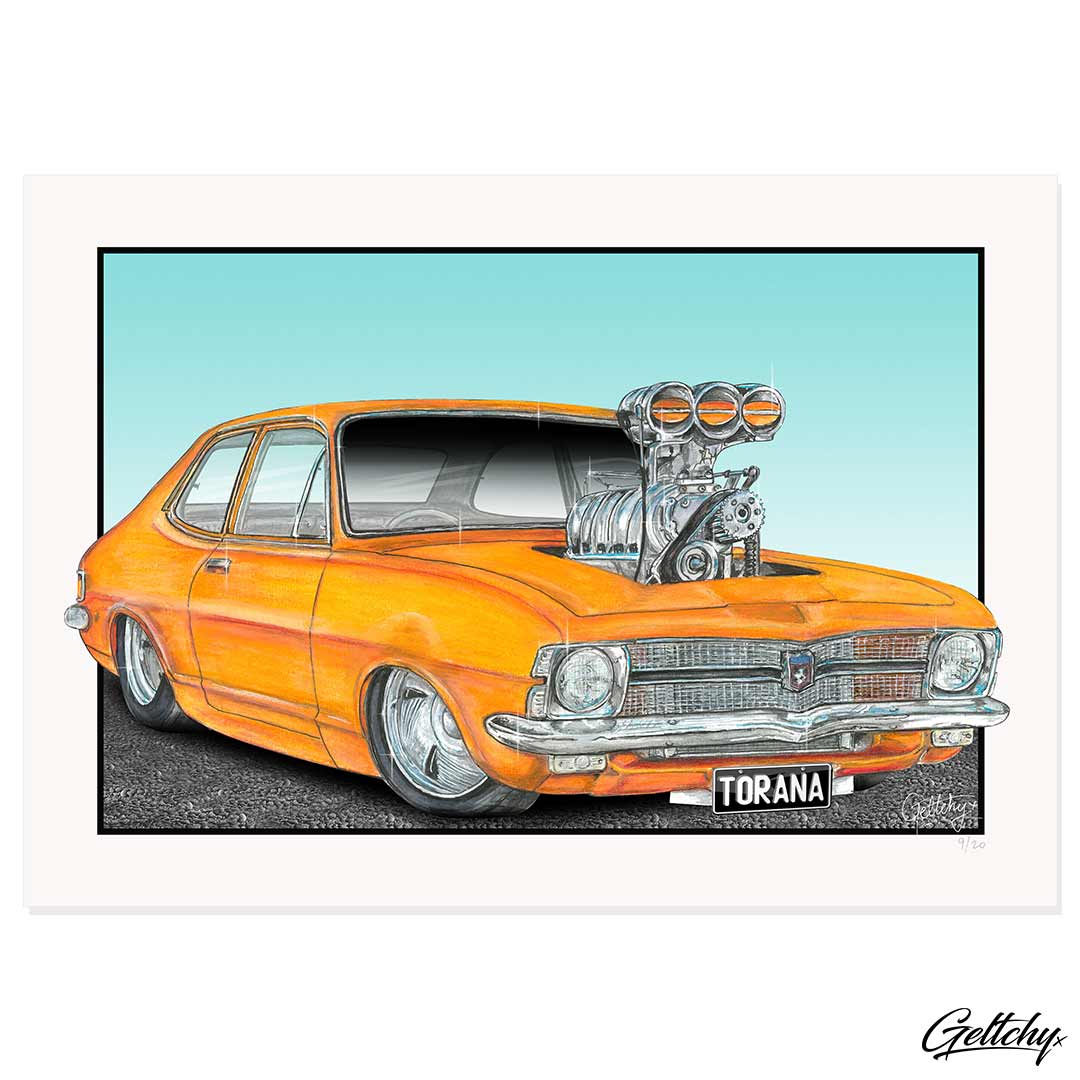Geltchy | LC TORANA GMH Holden Supercharged Blown Street Machine Man Cave Artwork Fine Art Prints
