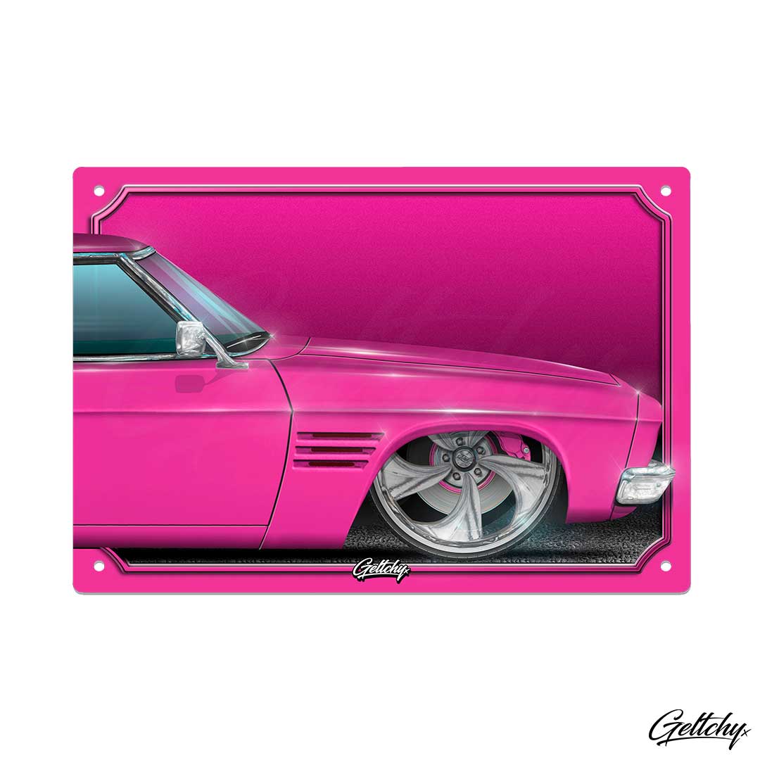 Geltchy | STRIKE ME PINK Holden HQ GTS Monaro Slammed Street Machine Aussie Muscle Unique Auto Art Man Cave Aluminium Tin Sign Car Giftware