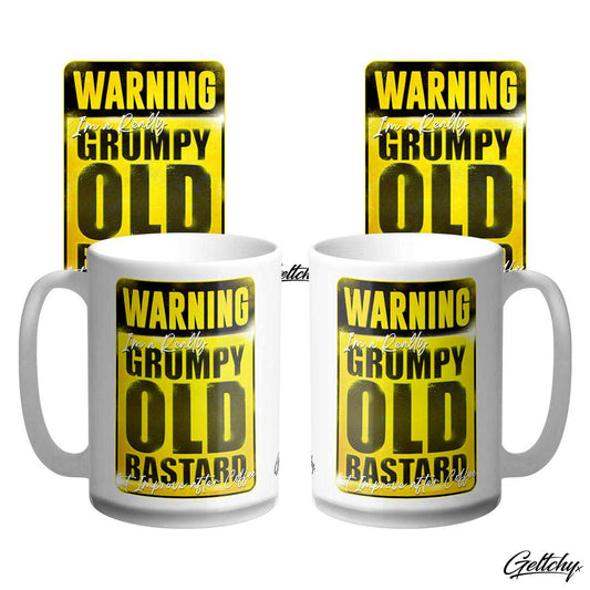 Geltchy | WARNING I'm a Grumpy Old Bastard but Improve after Coffee Dad Jokes Grumpy Old Man Funny Coffee Mugs
