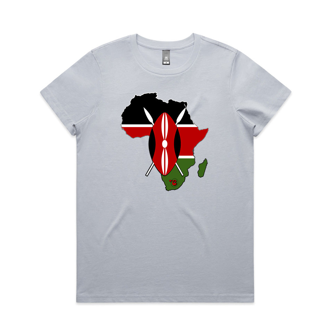 AFRICA Kenya Graphic Powder Blue Grey Women's T-Shirt by Chogelicious