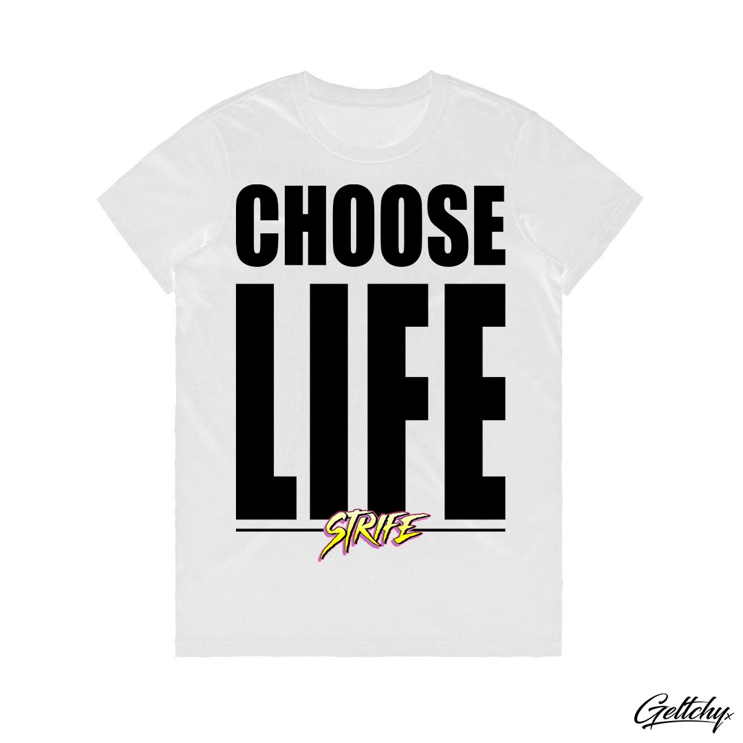 CHOOSE LIFE STRIFE Women's White Graphic T-Shirt - Embrace Fashion and Philosophy