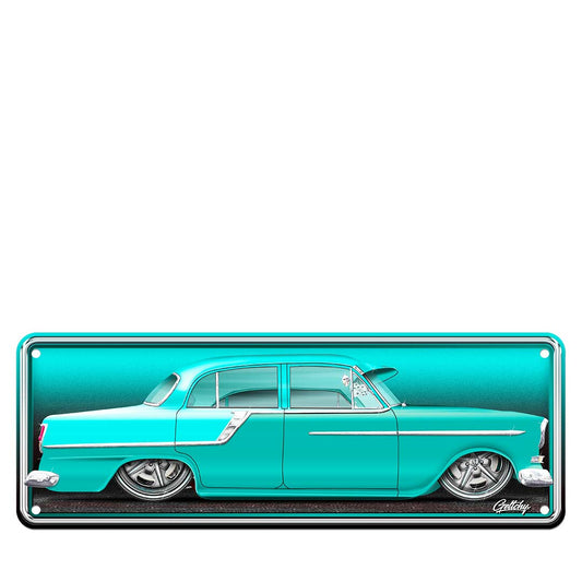 Hand-illustrated FC Holden Ice Green Over Olinda Green Number Plate Sign by Mark Geltch. Limited edition Australian-made aluminium man cave decor for automotive enthusiasts and Holden collectors.