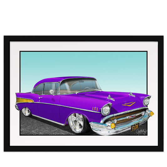 Geltchy | 1957 CHEVROLET Purple Bel Air Car Art Man Cave Framed Artwork Prints
