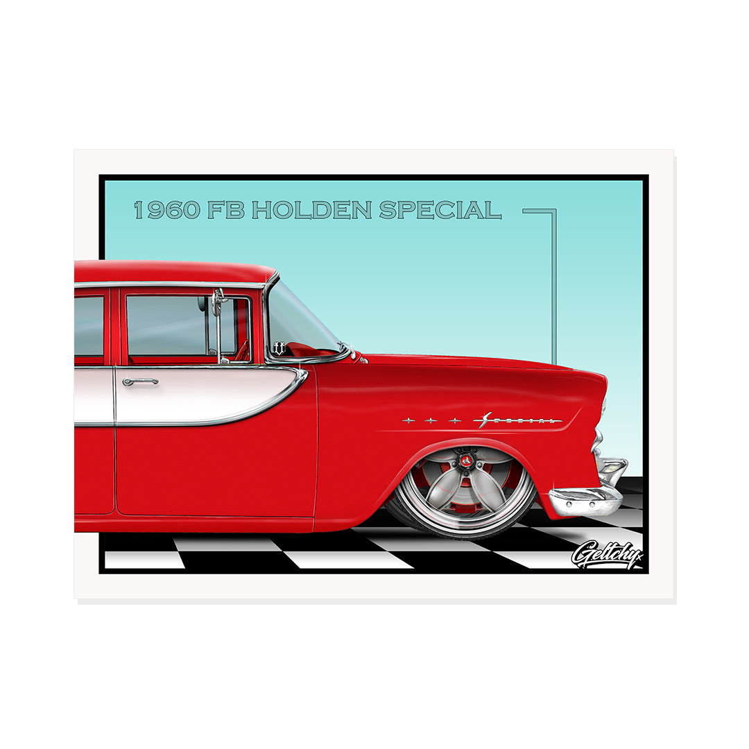 Geltchy | 1960 FB HOLDEN Special Apache Red Slammed Street Machine Auto Art Illustrated Photo Card