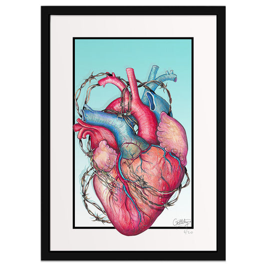 Geltchy | Anatomical Heart Realistic Tattoo Flash Inspired Hand Drawn Framed Artwork