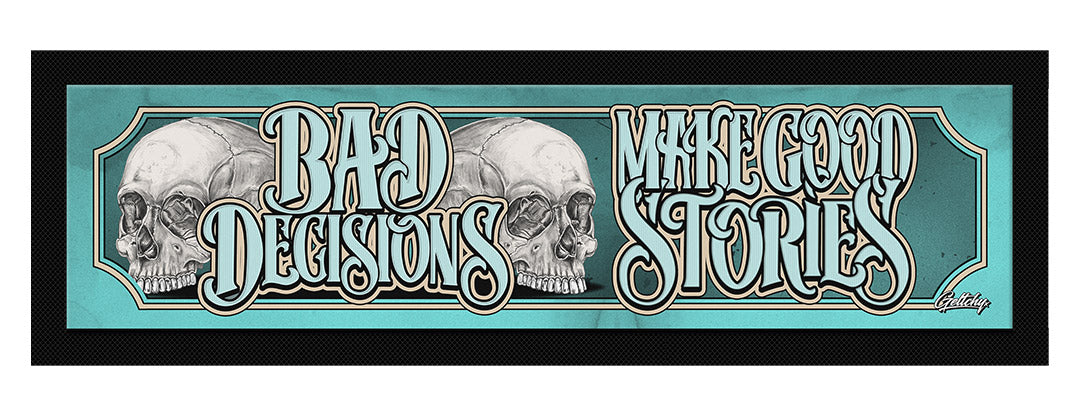 Geltchy | BAD DECISIONS Skull Bar Runner Teal Man Cave Mat - Free Shipping Australia Wide