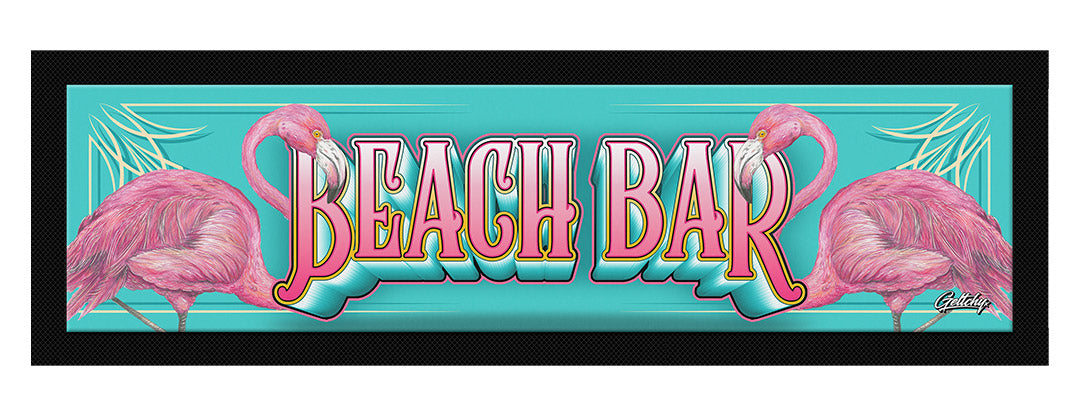 Geltchy | BEACH BAR Flamingo Tiki Man Cave Kustom Kulture Bar Runner Mat