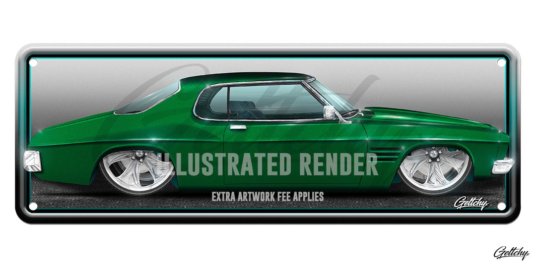 Geltchy | Custom Illustrated Render of Metallic Green HQ Monaro Number Plate