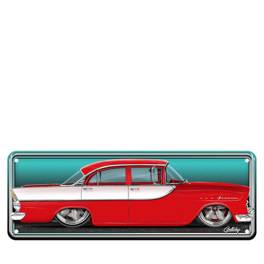 Geltchy | FB HOLDEN Special Slammed 1961 GMH Apache Red Sedan Aussie Number Plate Illustrated Man Cave Sign