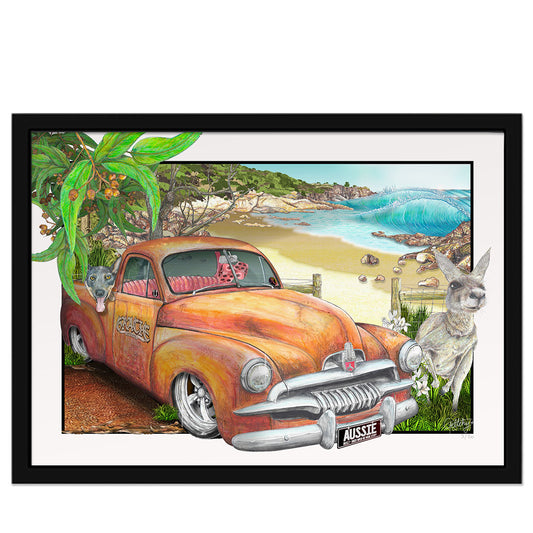 Geltchy | FJ HOLDEN Fine Art Print Dreaming Beach Kangaroo Australiana Framed Artwork