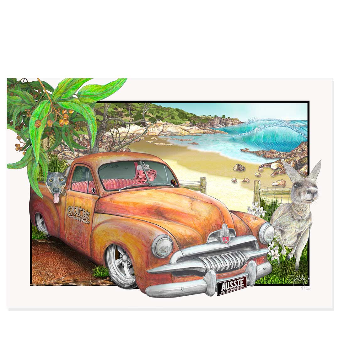 DREAMING Man Cave Art FJ HOLDEN Beach Artwork by Geltchy