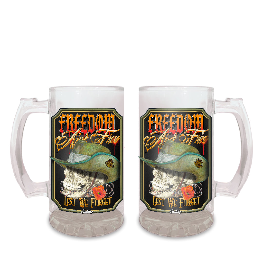 Geltchy | FREEDOM Ain't Free ANZAC 16oz Beer Mug Stein paying tribute to the enduring legacy of the ANZAC Digger