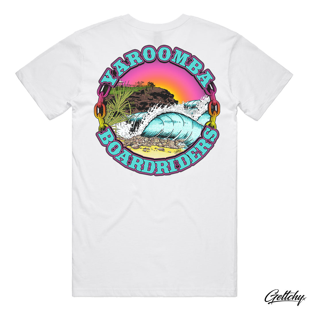 Get your hands on the YAROOMBA Boardriders QLD 2023 Mens T-Shirt in White  by Geltchy Today