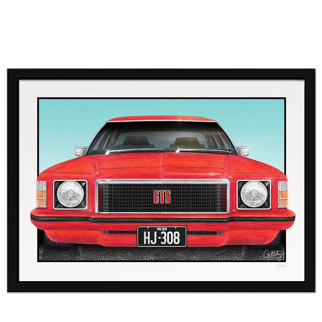 Geltchy | HJ HOLDEN MONARO GTS Mandarin Red Street Machine Fine Art Man Cave Artwork Professional Framed Prints For Sale