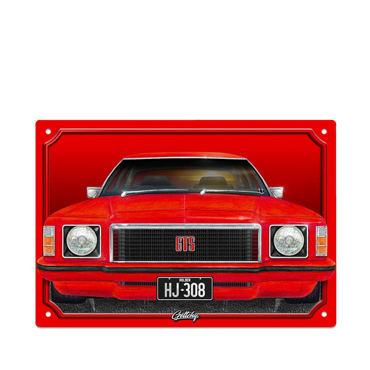Geltchy | HOLDEN HJ GTS Red Street Machine Car Aussie Illustrated Man Cave Aluminium Auto Art Tin Sign